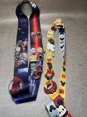 23 Disney & Marvel Pins Lot w/ Star Wars Mickey Lanyards Collector Corps